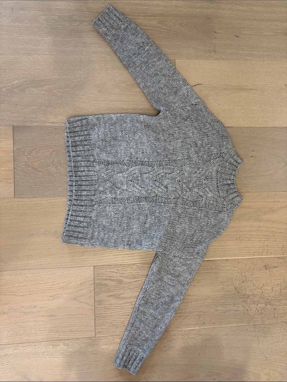 Gray Cable-Knit Crewneck Sweater